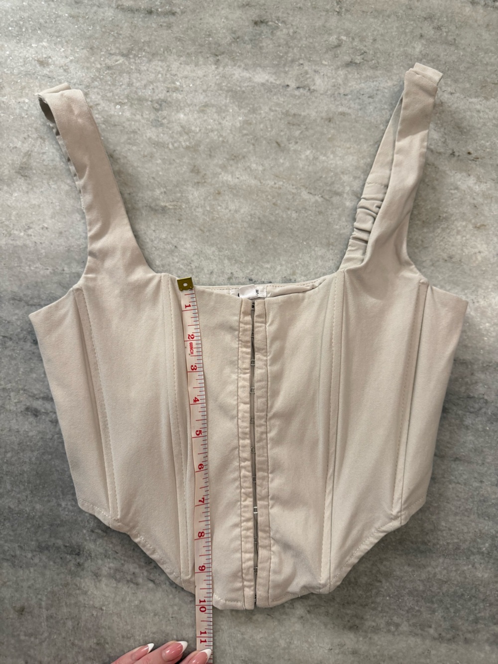 Garage bone coloured hook and eye front closure corset crop top - Picture 4 of 8